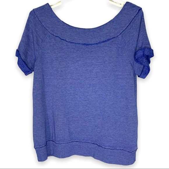 Maurice's Women's Medium Blue Short Sleeve Relaxed Burnout Raglan Tee Boat Neck - Picture 3 of 8